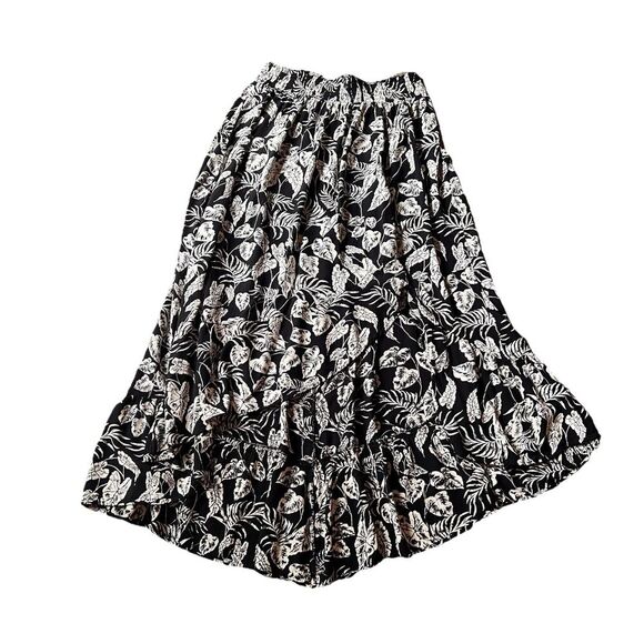 Angie Dresses & Skirts - Angie Maxi Skirt Large  Floral  Beige Black Hi Lo Hem